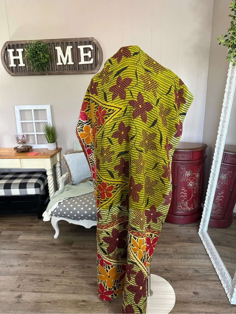 ConneXions Fair Trade Kantha Quilt Throw Recycled Sari Handmade India Boho 36x80